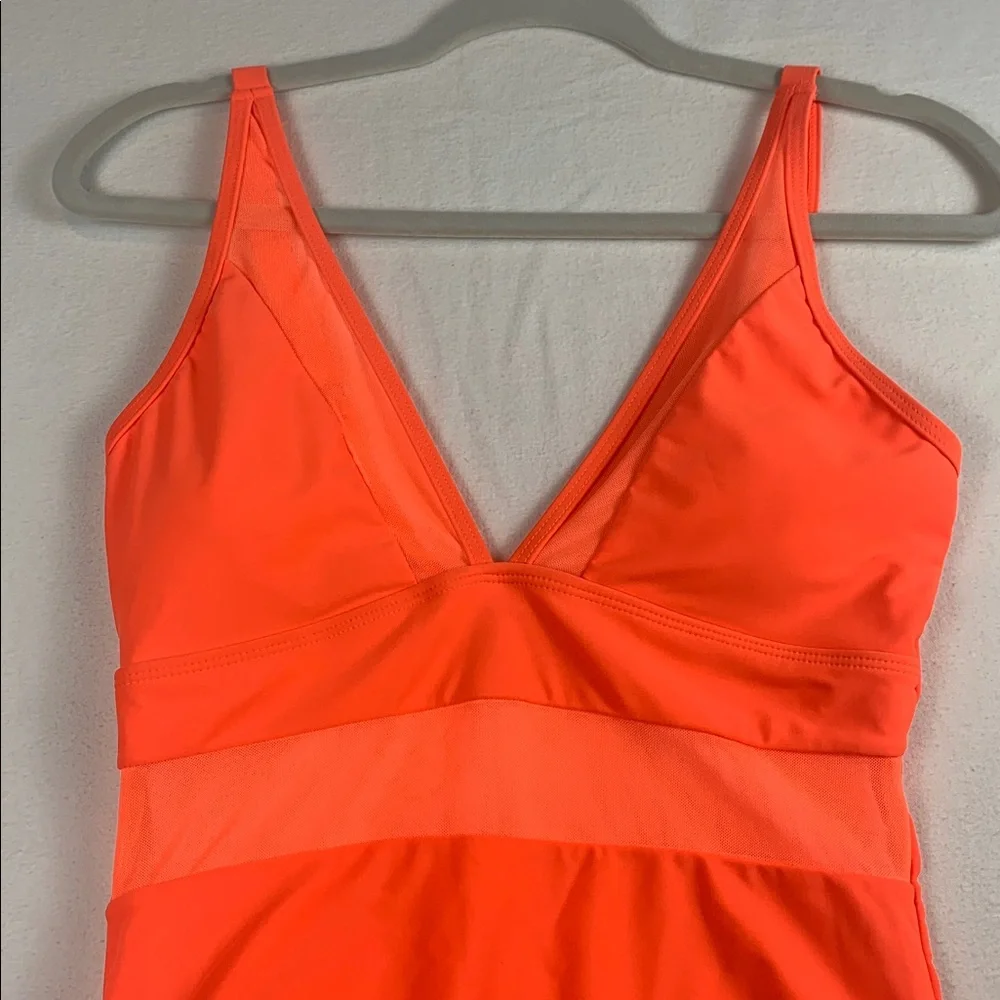 Pink Lily NWOT One Piece Swimsuit Neon Orange Small Mesh Detail at VNeck & Waist